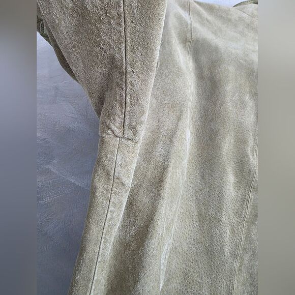 Vintage Floral Embroidered PaleGreen Leather Suede Jacket Sz L Mock Neck - Picture 7 of 13